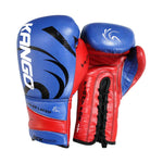 KANGO Boxing Gloves Leather with Laces  Metallic Blue & Red , size= 10-oz