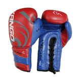 KANGO Boxing Gloves Leather with Laces  Metallic Blue & Red , size= 10-oz